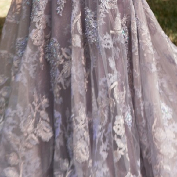 Floor length mermaid purple or rose off shoulder puff sleeve gown - Picture 4 of 7